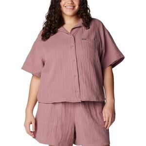 Columbia Women Holly Hideaway Breezy Cotton Top Plus Size US 1X Fig Purple
